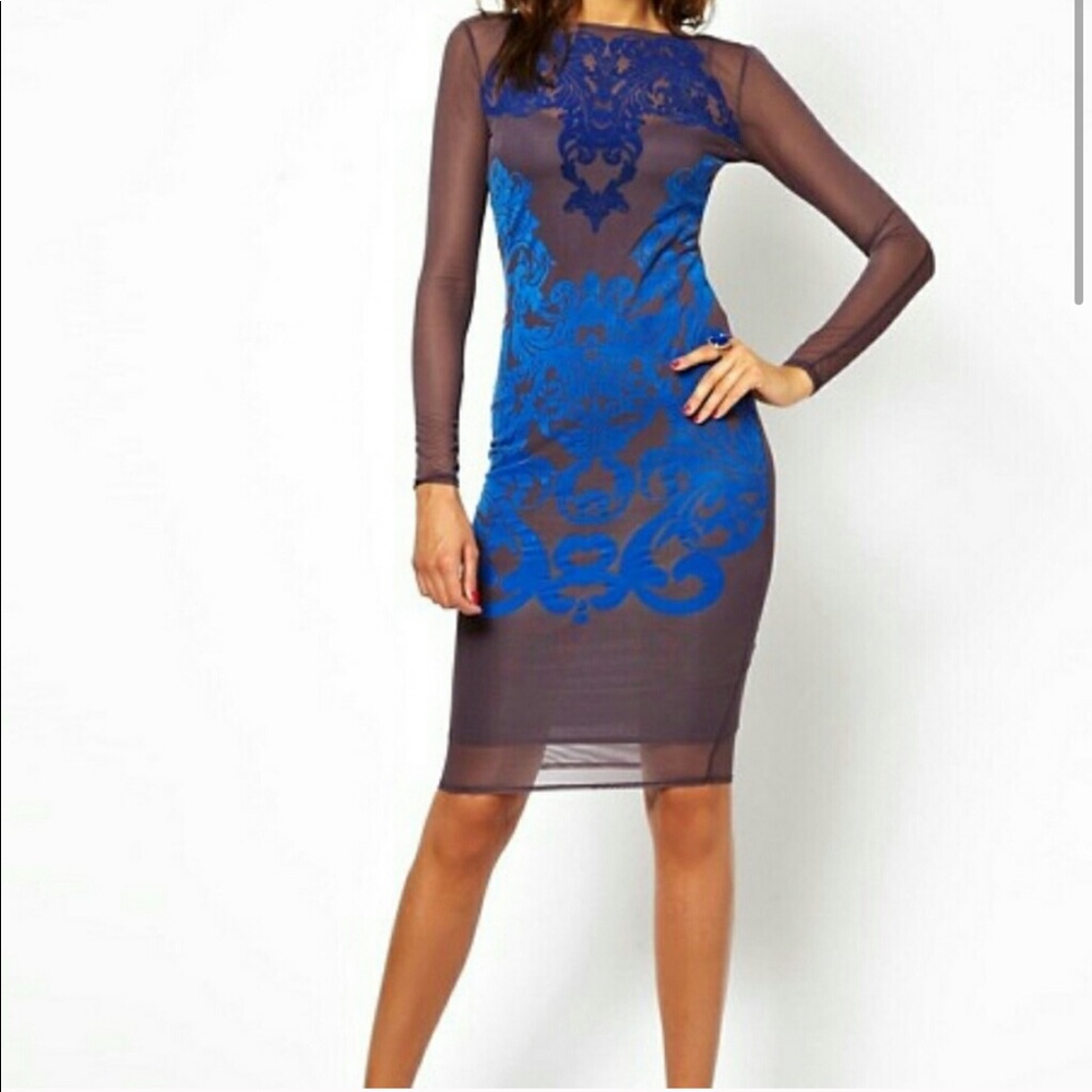 Long sleeve ASOS mesh detailed midi dress